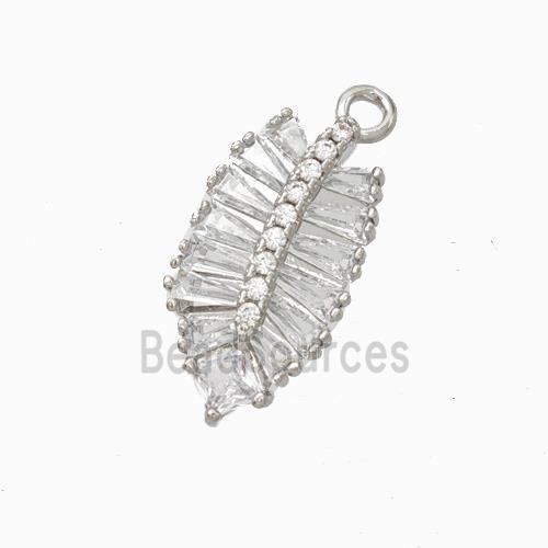 Copper Leaf Pendant Micropave Zirconia Platinum Plated