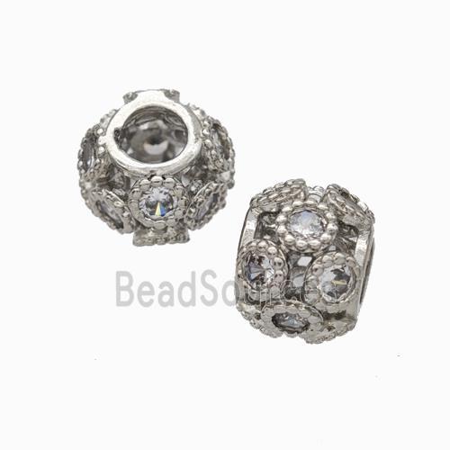 Copper Rondelle Beads Micropave Zirconia Large Hole Platinum Plated