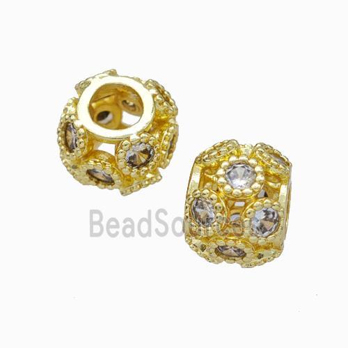 Copper Rondelle Beads Micropave Zirconia Large Hole Gold Plated