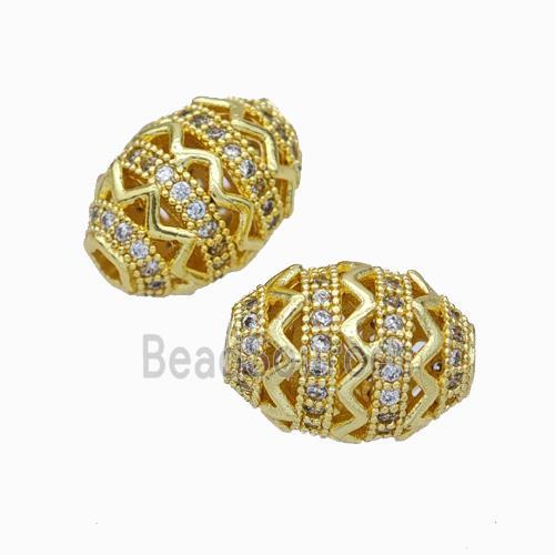 Copper Rice Beads Micropave Zirconia Large Hole Gold Plated