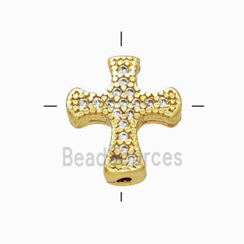 Copper Cross Beads Micropave Zirconia Gold Plated