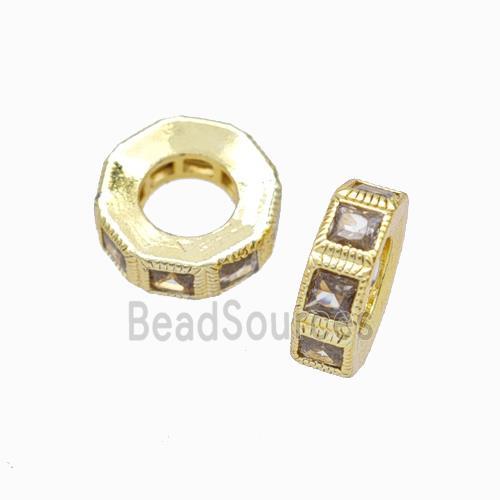 Copper Heishi Beads Pave Zirconia Gold Plated