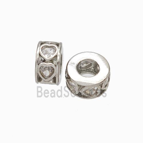 Copper Heishi Spacer Beads Micropave Zirconia Heart Large Hole Platinum Plated