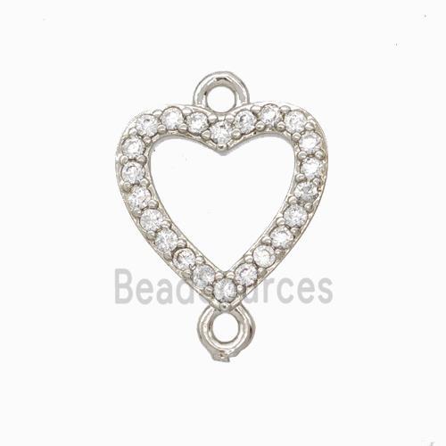 Copper Heart Connector Pave Zirconia Platinum Plated