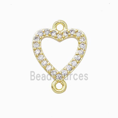 Copper Heart Connector Pave Zirconia Gold Plated