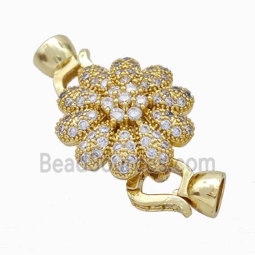 Copper Cordend Clasp Pave Zirconia Flower Gold Plated