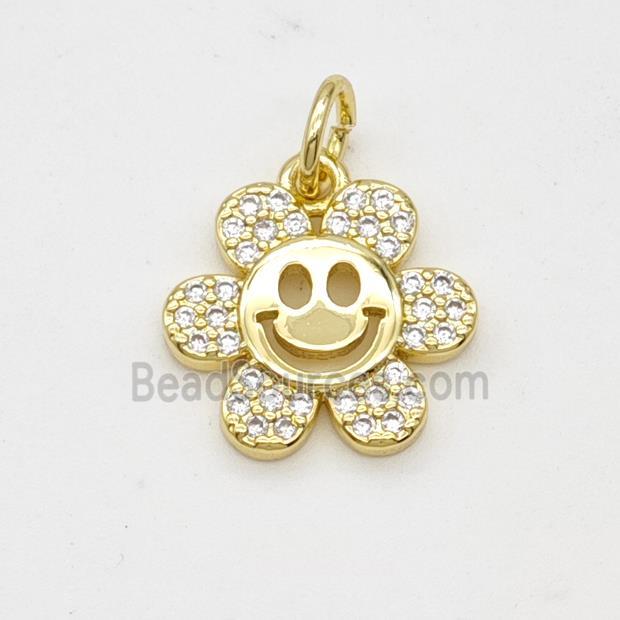 Copper Sunflower Pendant Pave Zircoina Smileface Gold Plated