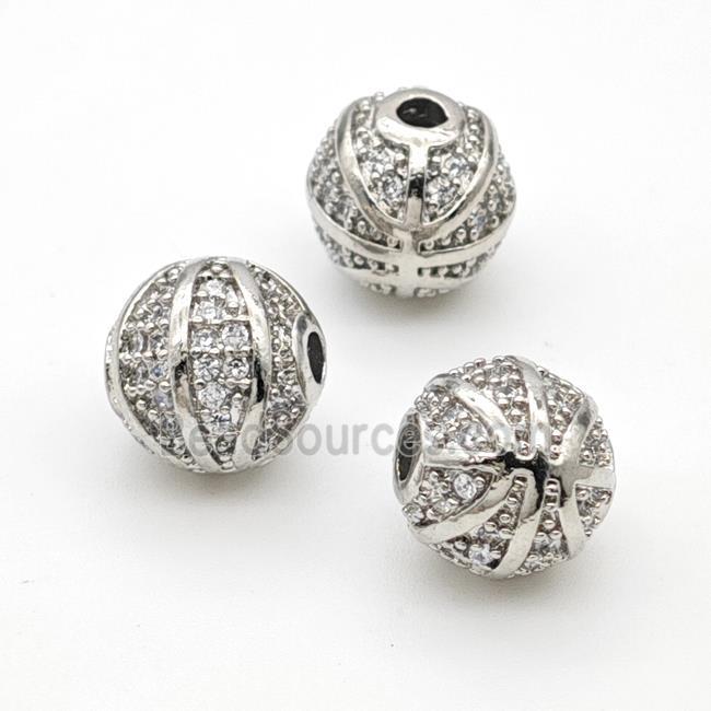 Copper Round Beads Micropave Zirconia Basketball Sports Platinum Plated