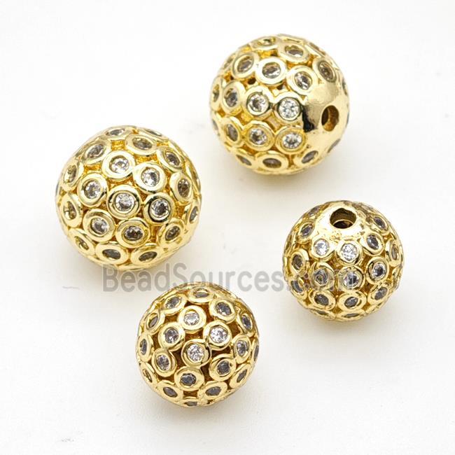 Copper Round Beads Micropave Zirconia Gold Plated