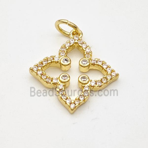 Copper Clover Pendant Micropave Zirconia Gold Plated