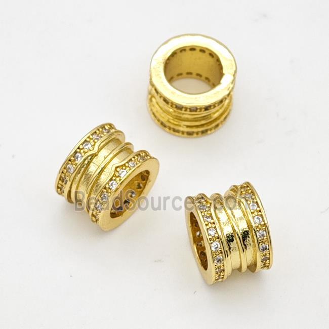 Copper Tube Beads Pave Zirconia Large Hole Gold Plated