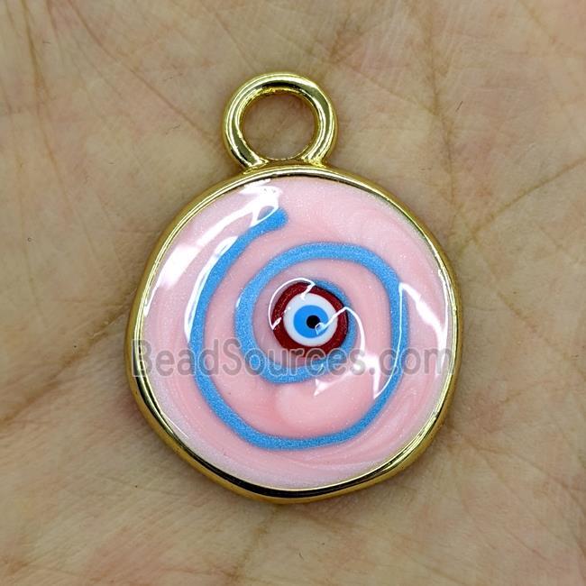 Copper Evil Eye Pendant Pink Painted Gold Plated