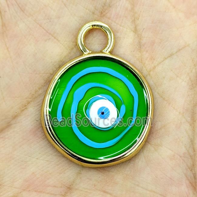 Copper Evil Eye Pendant Green Painted Gold Plated