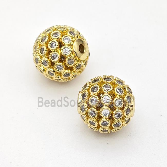 Copper Round Beads Micropave Zirconia Hollow Gold Plated