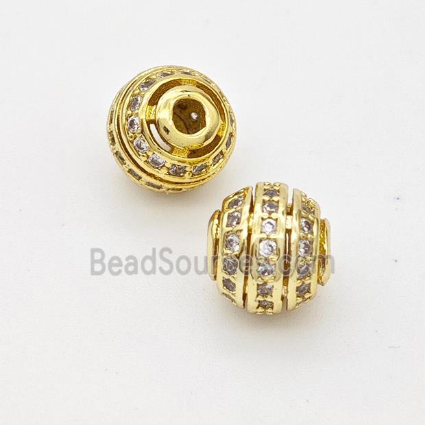 Copper Round Beads Micropave Zirconia Hollow Gold Plated