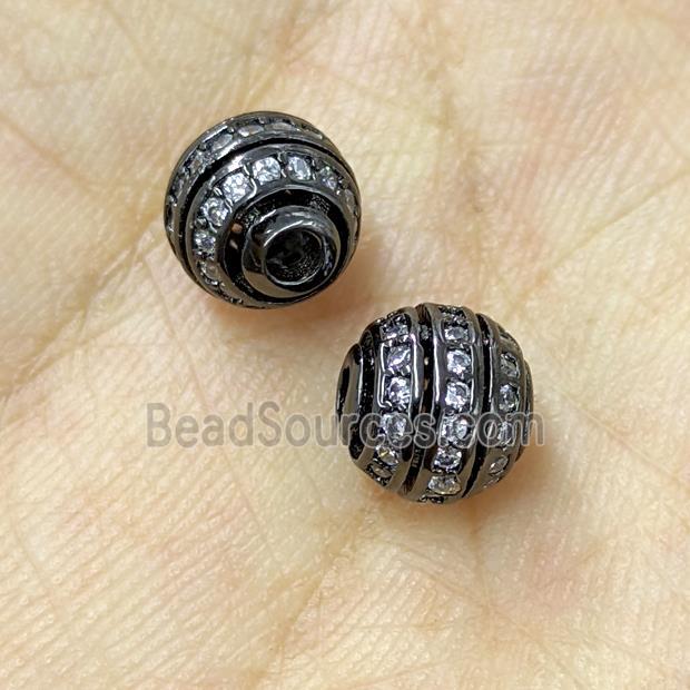 Copper Round Beads Micropave Zirconia Hollow Black Plated