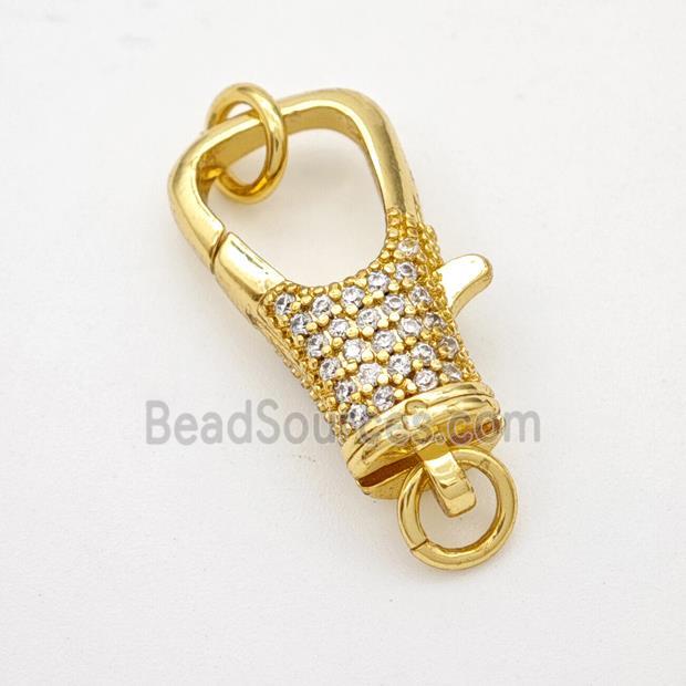 Copper Lobster Clasp Micropave Zirconia Gold Plated