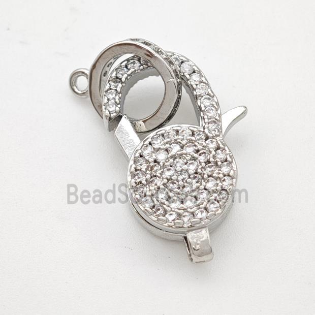 Copper Lobster Clasp Micropave Zirconia Platinum Plated