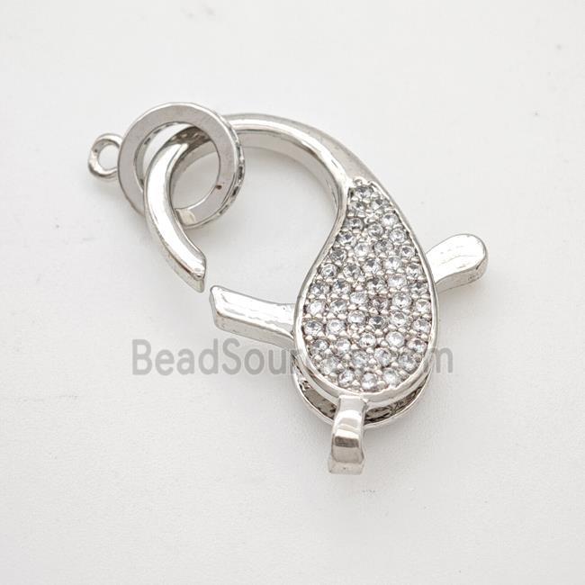 Copper Lobster Clasp Micropave Zirconia Dolphin Platinum Plated