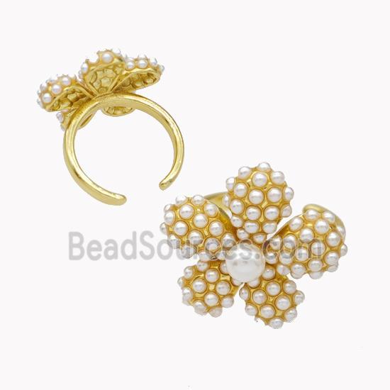 Copper Ring pave resin pearlized bead, gold plated