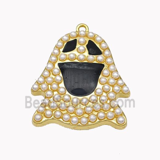 Halloween Ghost Charms Copper Pendant Pave Pearlized Resin Gold Plated