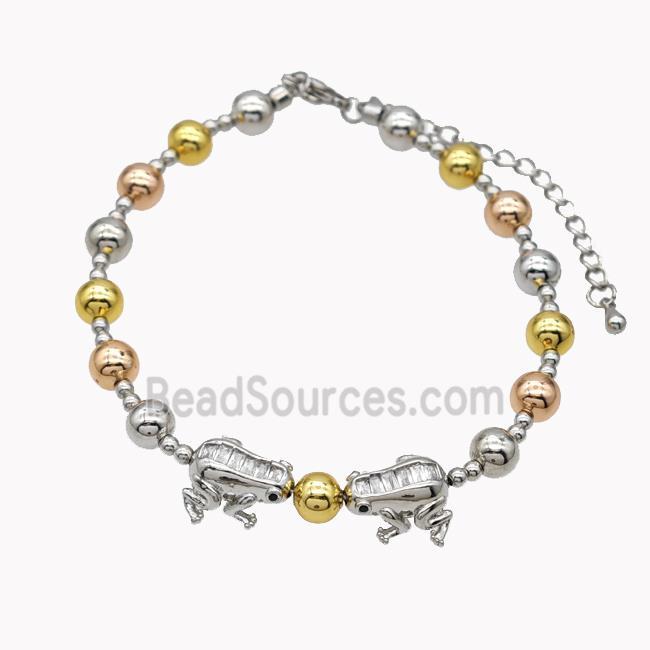 Copper Bracelet With Frog Pave Zirconia Platinum Plated