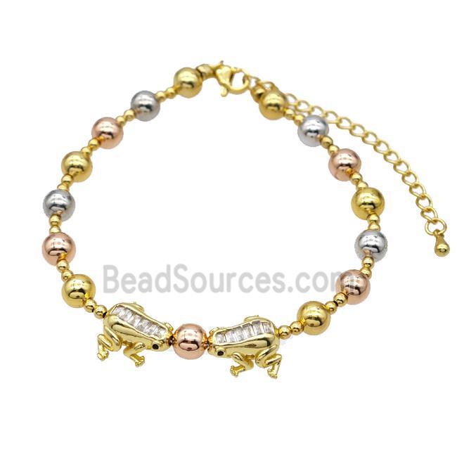 Copper Bracelet With Frog Pave Zirconia Gold Plated