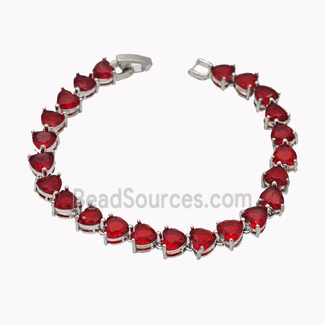 Copper Bracelet Pave Red Crystal Glass Platinum Plated