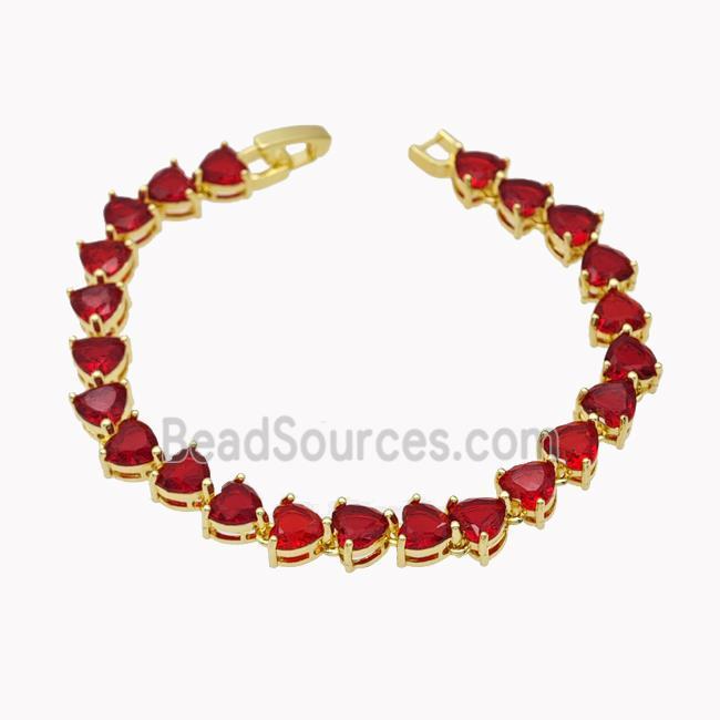 Copper Bracelet Pave Red Crystal Glass Gold Plated