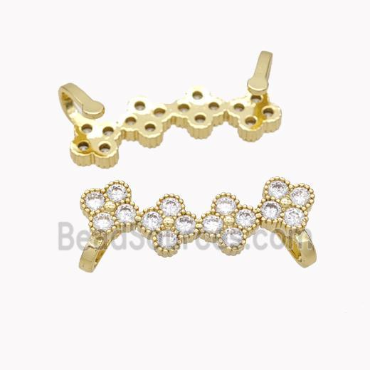 Copper Clover Brooch Micropave Zirconia Gold Plated