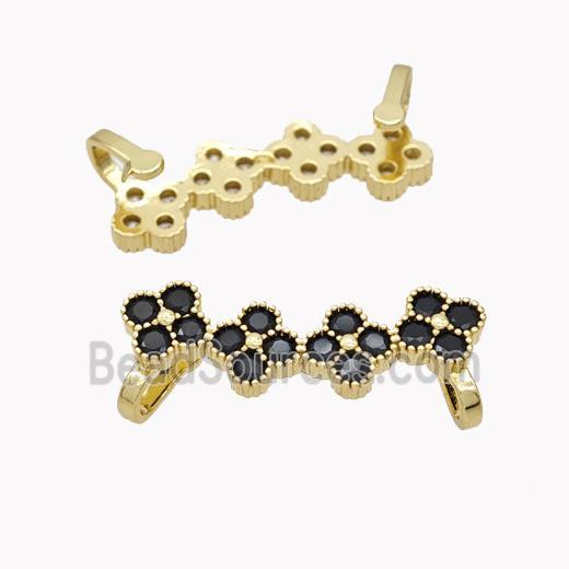 Copper Clover Brooch Micropave Black Zirconia Gold Plated