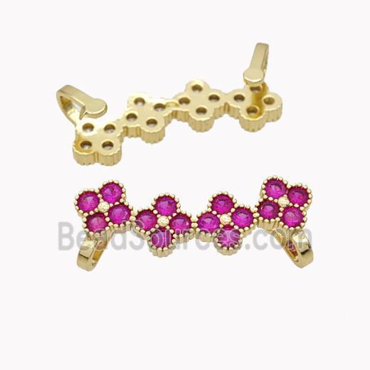 Copper Clover Brooch Micropave Fuchsia Zirconia Gold Plated