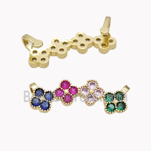 Copper Clover Brooch Micropave Multicolor Zirconia Gold Plated