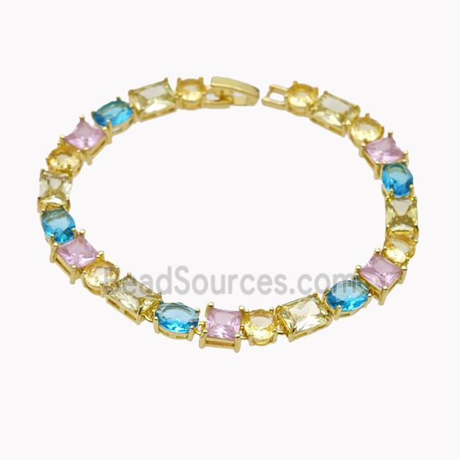 Copper Bracelet Pave Crystal Glass Multicolor Gold Plated