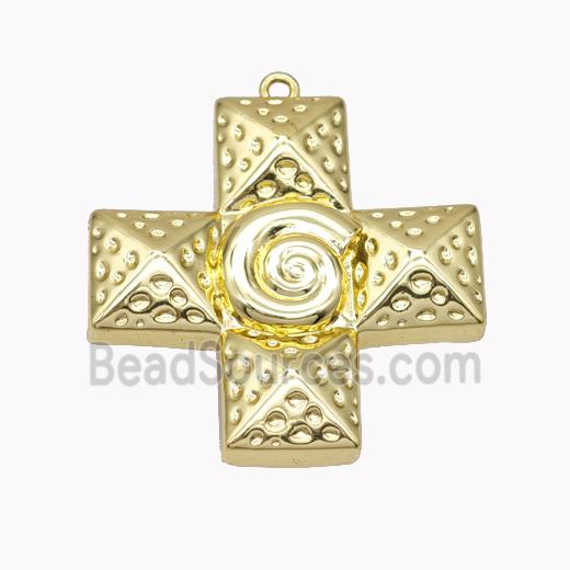 Copper Cross Pendant Hammered Spiral Shell Gold Plated