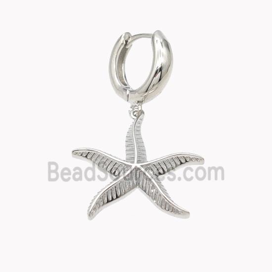 Copper Starfish Hoop Earrings Platinum Plated