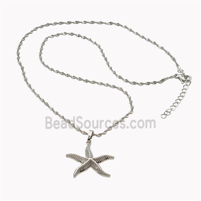 Copper Starfish Necklace Platinum Plated