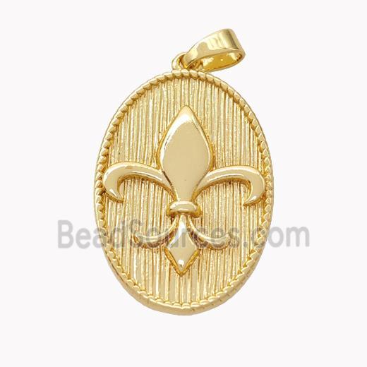 Copper Oval Pendant Fleur De Lis Gold Plated