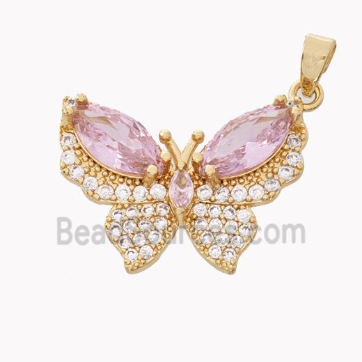 Copper Butterfly Pendant Micropave Zirconia Crystal Gold Plated