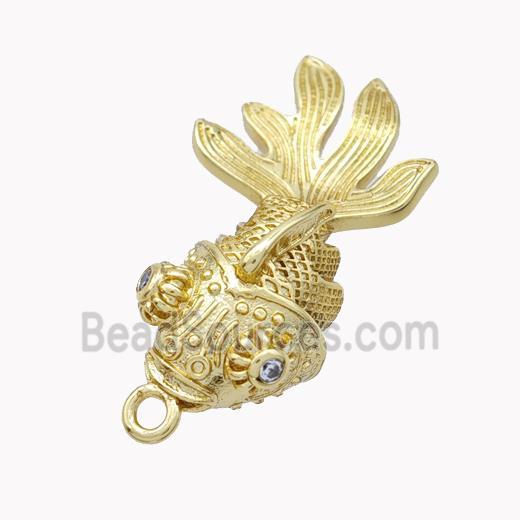 Copper Fish Pendant Pave Zirconia Gold Plated