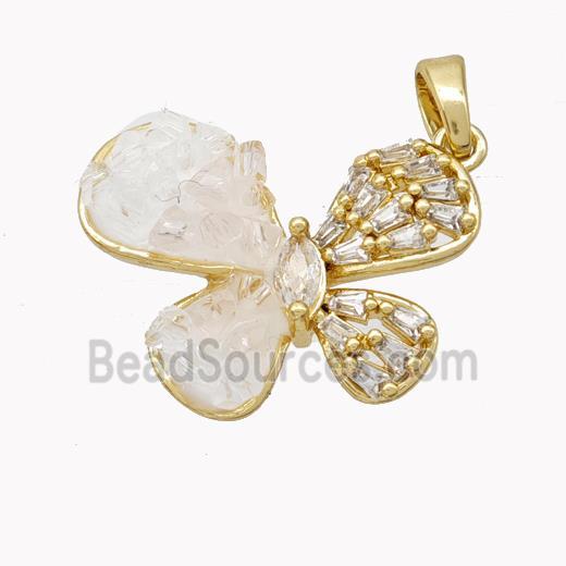 Copper Butterfly Pendant Pave Acrylic Zirconia Gold Plated