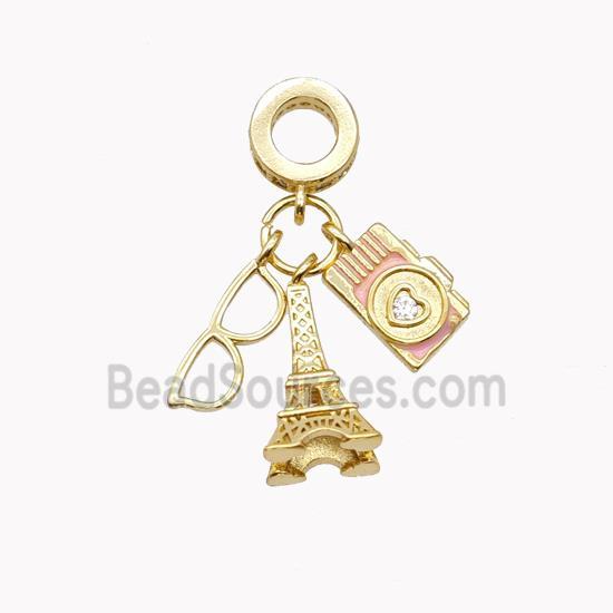 Copper Eiffel Tower Camera Eyeglass Pendant Gold Plated