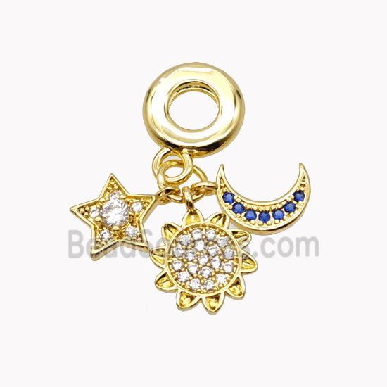 Copper Sun Moon Star Pendant Pave Zirconia Gold Plated