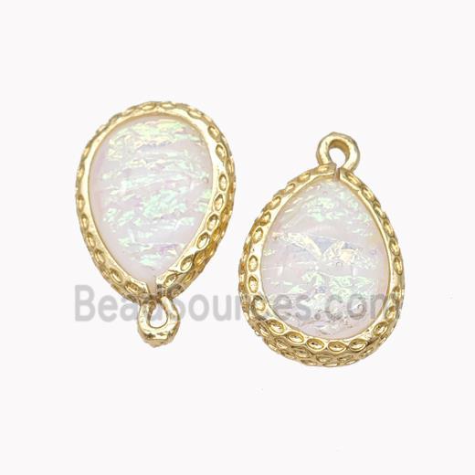 White Fire Opal Copper Pendant Teardrop Gold Plated