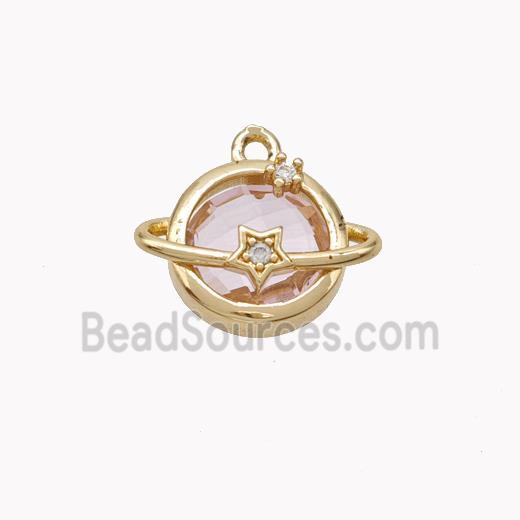 Copper Planet Pendant Pave Pink Crystal Glass Gold Plated