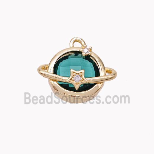 Copper Planet Pendant Pave Peacock Green Crystal Glass Gold Plated