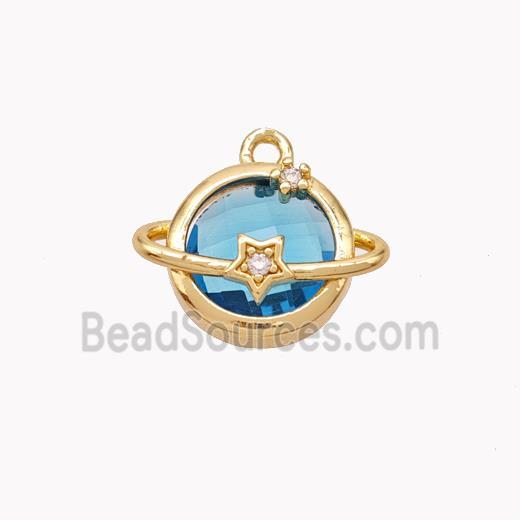 Copper Planet Pendant Pave Blue Crystal Glass Gold Plated