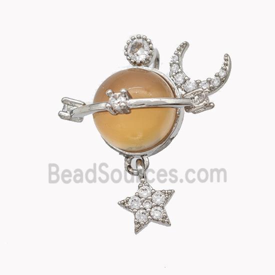 Copper Sun Pendant Pave Yellow Cateye Glass Moon Star Platinum Plated