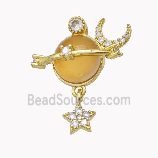 Copper Sun Pendant Pave Yellow Cateye Glass Moon Star Gold Plated