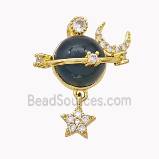 Copper Sun Pendant Pave Black Cateye Glass Moon Star Gold Plated